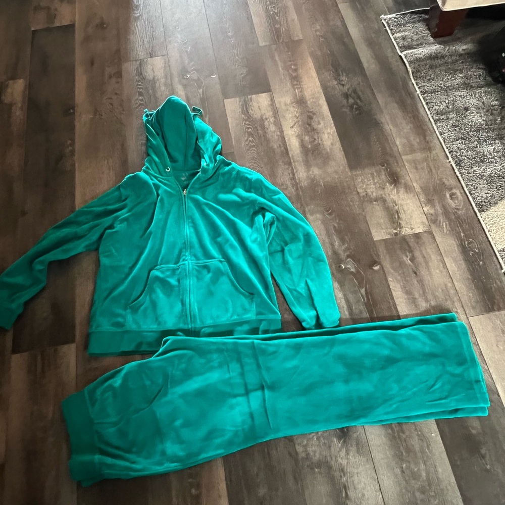 New York & Company Teal Hoodie and Pants Set